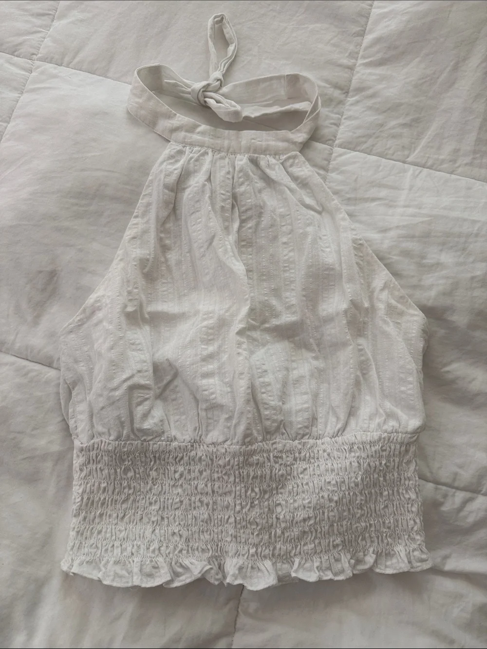 White Halter Smocked Waist Tank Top